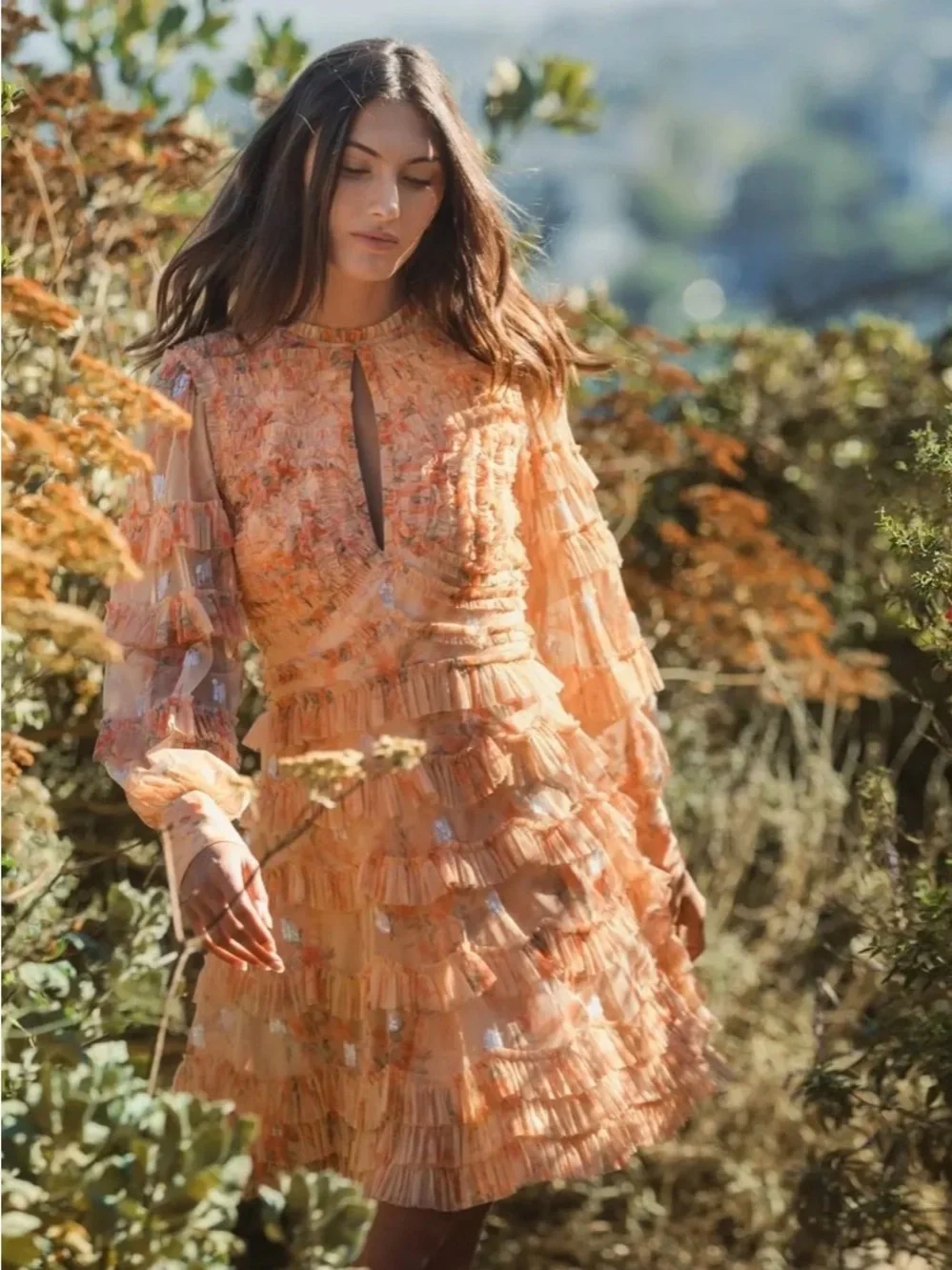 IEENA for Mac Douggal size 10 Orange Key Hole Detail Long Sleeve Dress - Picture 4 of 11